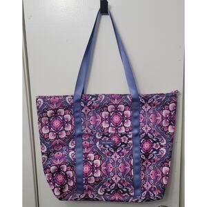 Vera Bradley Lighten Up Vera Large Tote Bag - Magenta Medallion Zip Close